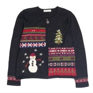 ⭐️ Vintage Christmas Sweater Wool Blend Zip Front Cardigan PETITE Medium #11-06